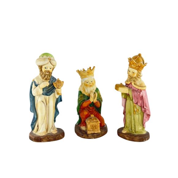 Vintage Creative Art Flowers Hand Painted Three Wise Men Nativity Figurines - Picture 13 of 16